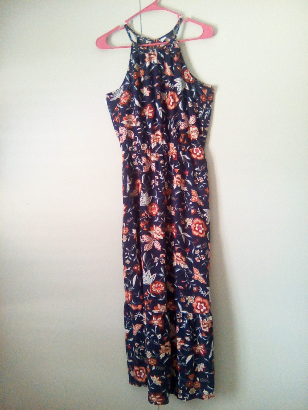 Old Navy Navy Floral Maxi Dress with Orange Blooms